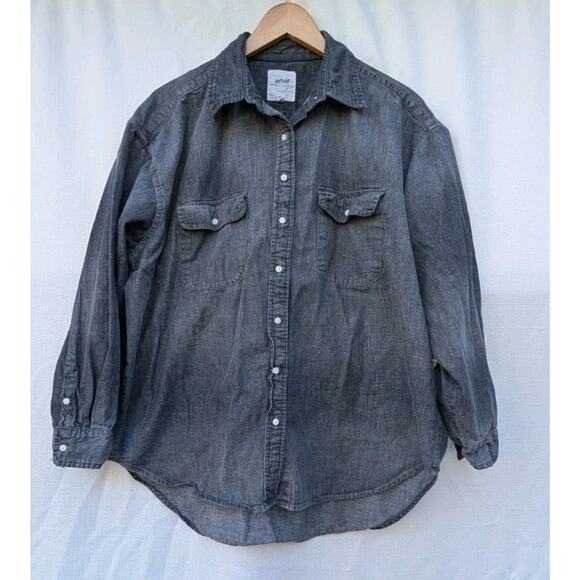 Aerie Denim Chambray Button Down Shirt S Relaxed Fit Faded Western Oversized - Picture 1 of 7